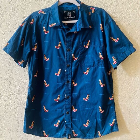 Hinano Hawaiian Button Down Shirt Sz M Blue Surfer Shirt Sleeve - Picture 1 of 6